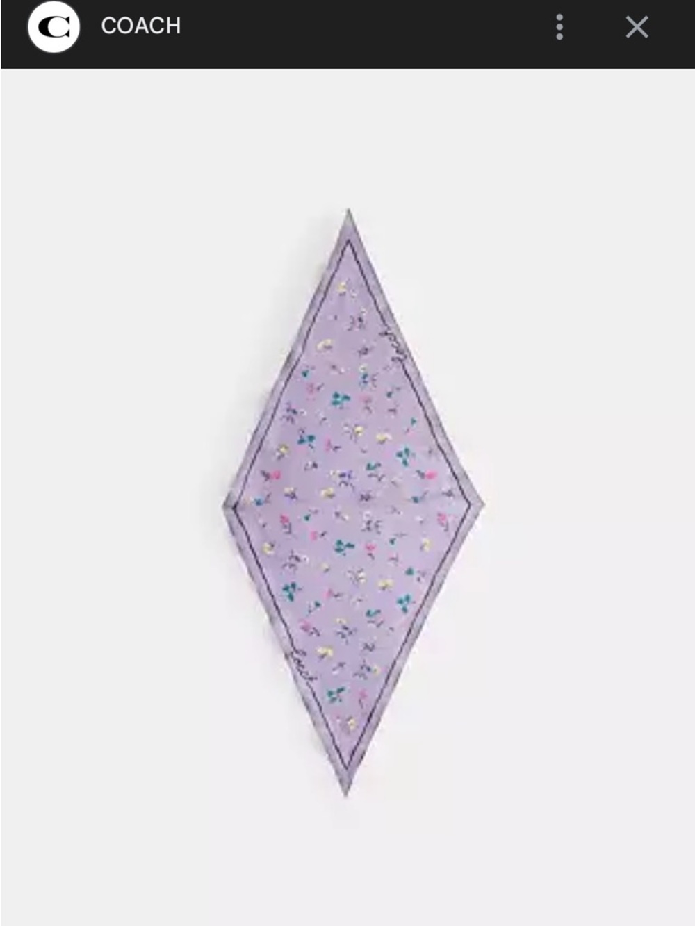 COACH Lavender Floral Silk Scarf with Yellow and Teal Accents